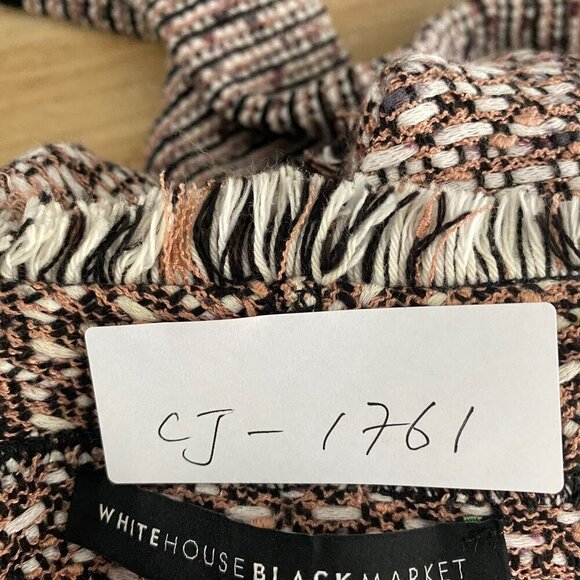 White House Black Market Open Tweed Cardigan XLP Double Fringe CJ-1761 - Picture 2 of 8